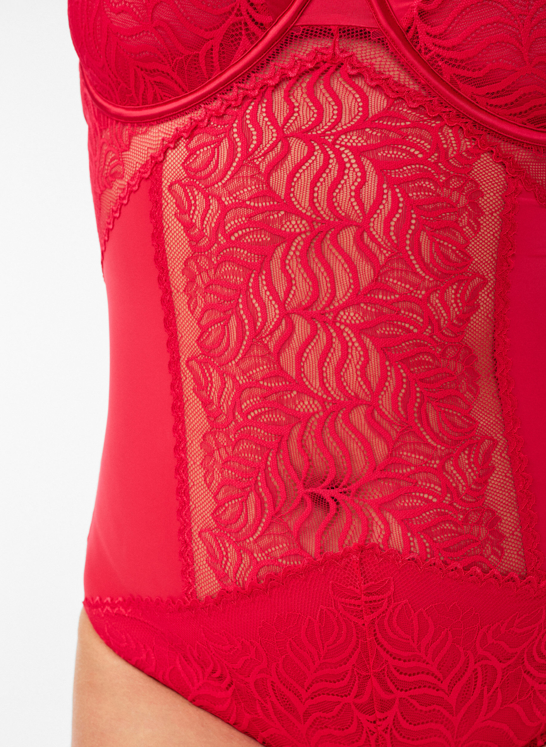ZizziBodystocking met kant- en satijndetail, Rood, Model image number 2