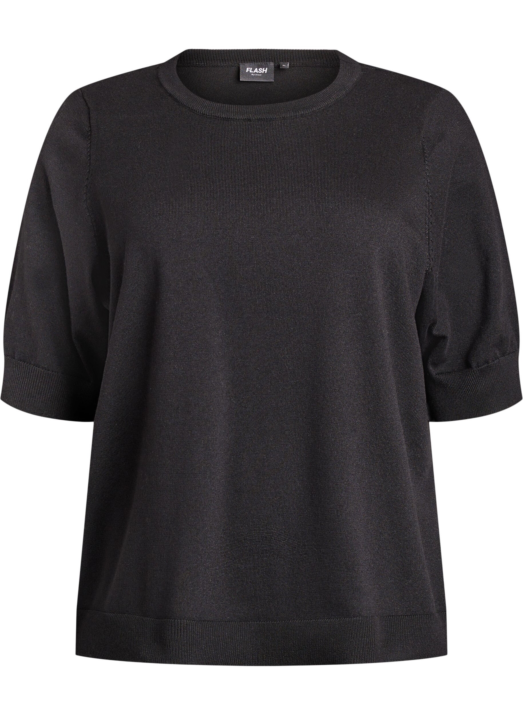 ZizziFijngebreide blouse met korte mouwen, Zwart, Packshot image number 0
