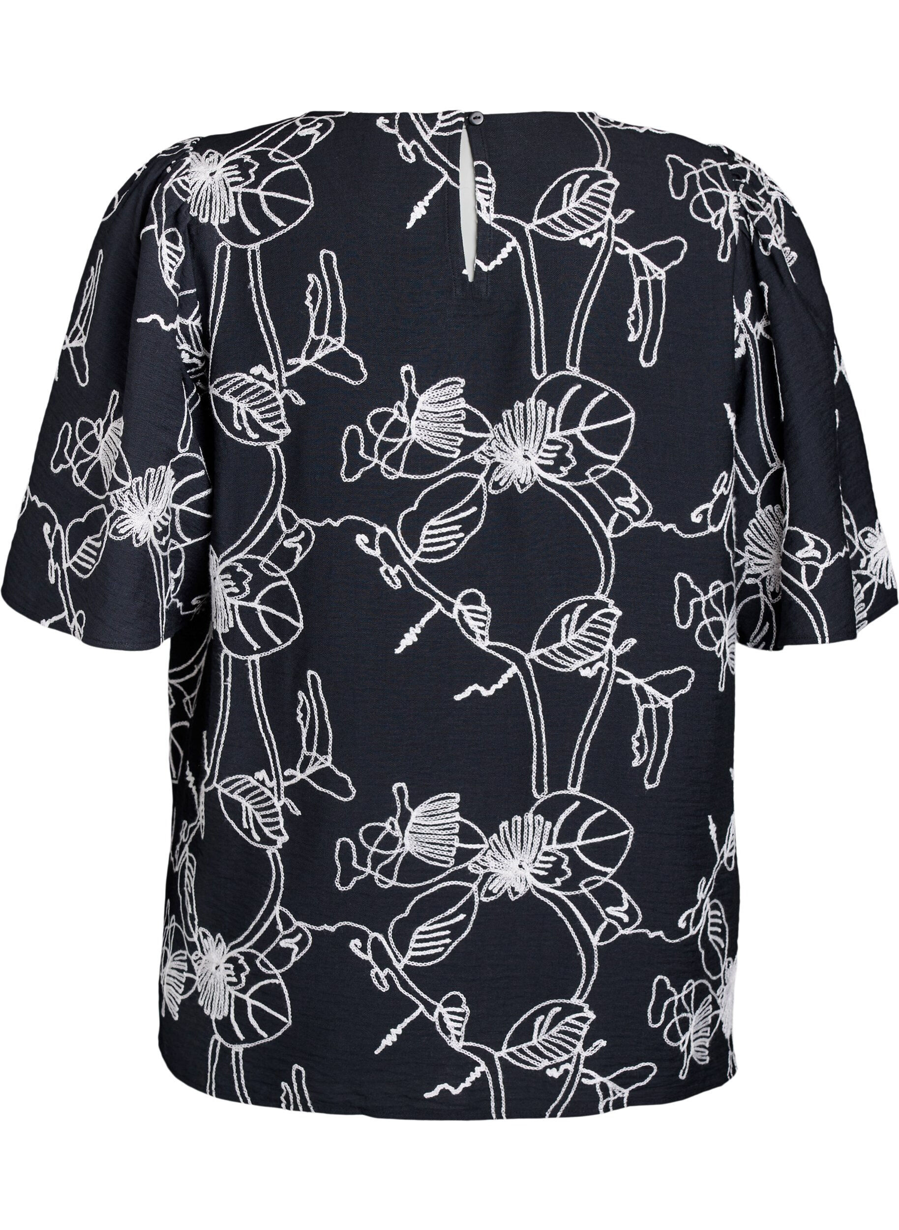 ZizziBlouse met korte mouwen en geborduurd patroon, Zwart, Packshot image number 1