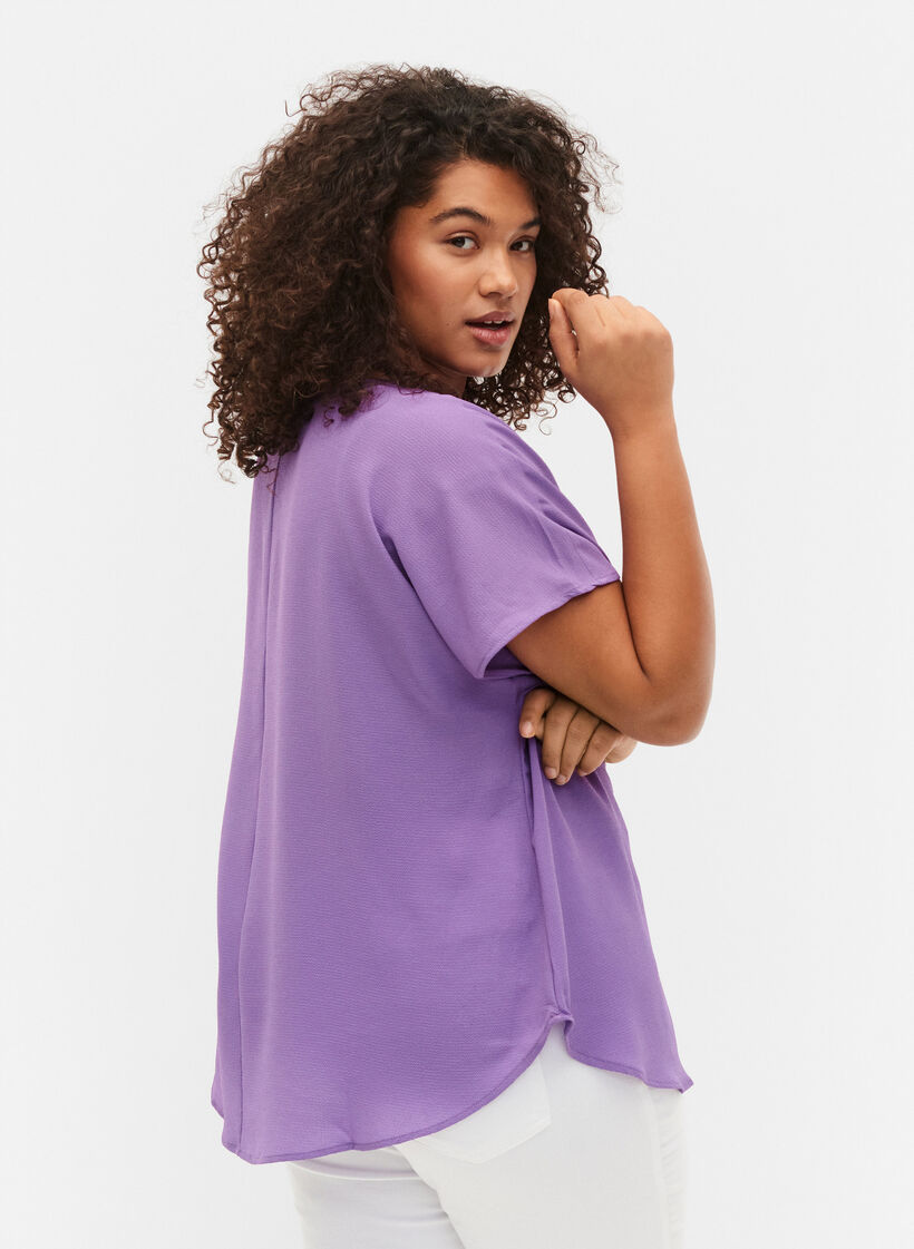 Blouse à manches courtes et encolure ronde, Violet, Model image number 2