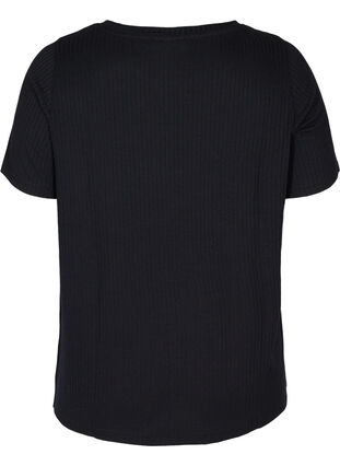 Effen rib t-shirt met korte mouwen, Black, Packshot image number 1