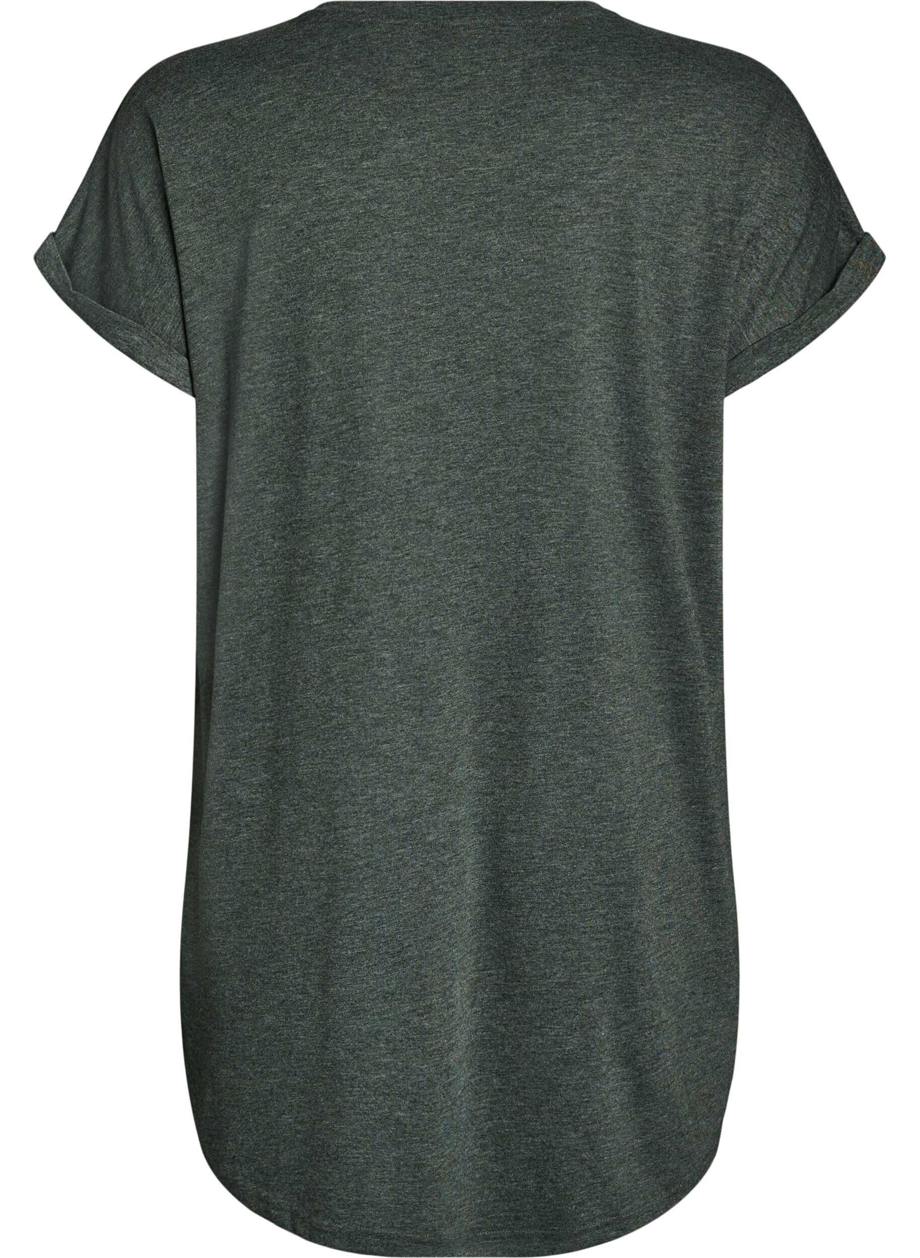 ZizziNachtjapon met korte mouwen en tekstopdruk, Groen, Packshot image number 1