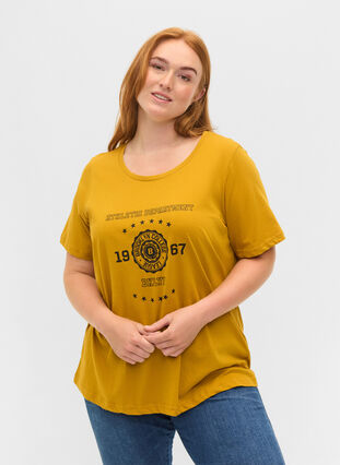 T-shirt en coton à manches courtes avec impression, Harvest Gold, Model image number 0