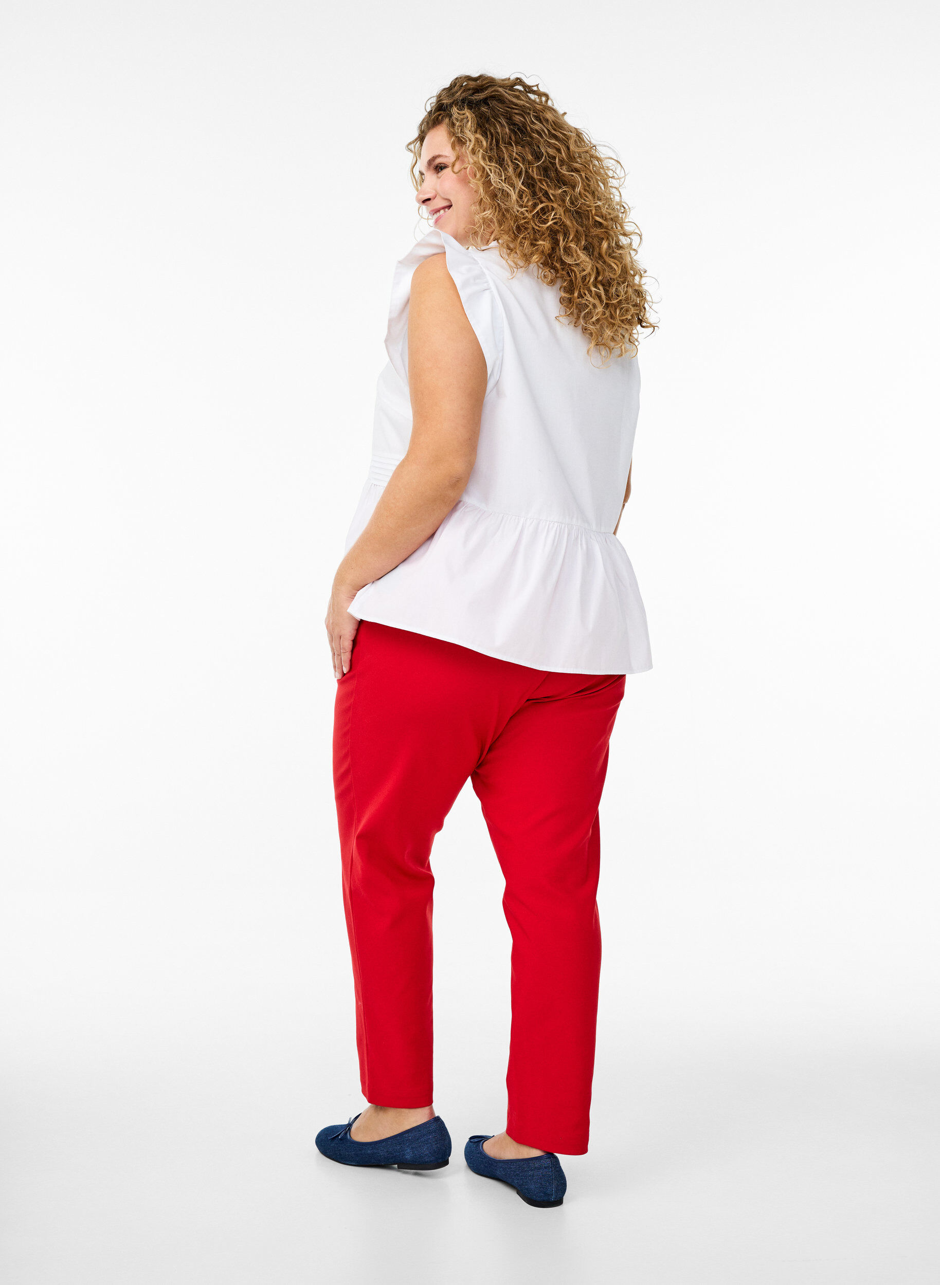 ZizziBroek met hoge taille en rechte pijpen, Rood, Model image number 1