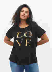 T-shirt en coton à manches courtes avec imprimé, Black Love, Model