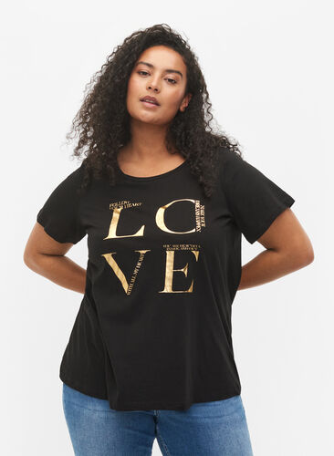 T-shirt en coton à manches courtes avec imprimé, Black Love, Model image number 0