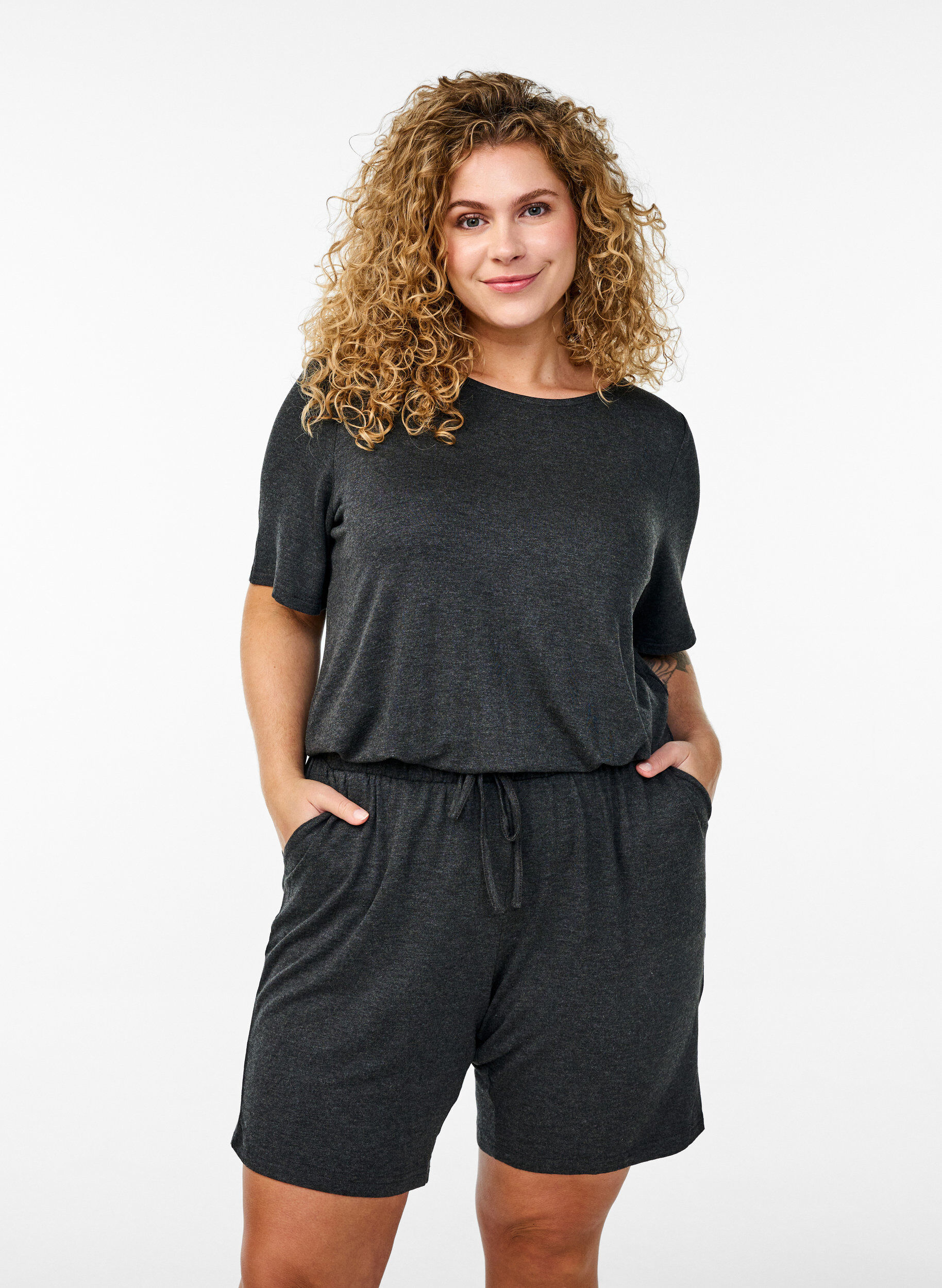 ZizziJumpsuit met korte pijpen, Grijs, Model image number 0