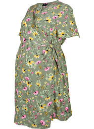 Robe de maternité en viscose avec cache-cœur, Green Flower Print, Packshot