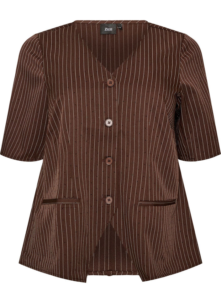 Blouse &agrave; fines rayures avec strass et boutons, Marron, Packshot image number 0