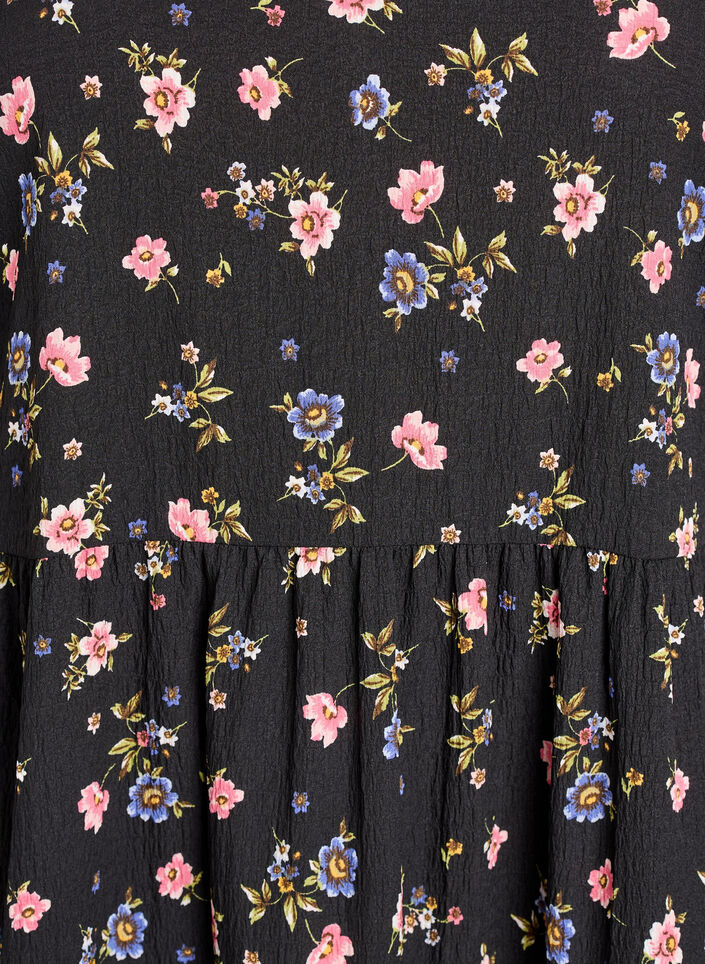 Robe longueur cheville &agrave; manches courtes avec volants &eacute;tag&eacute;s, Noir, Packshot image number 2