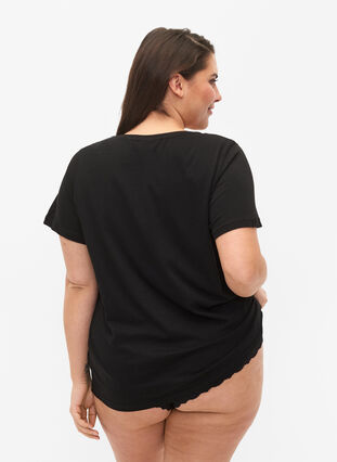 T-shirt de nuit en coton avec imprimé, Black w. Be , Model image number 1