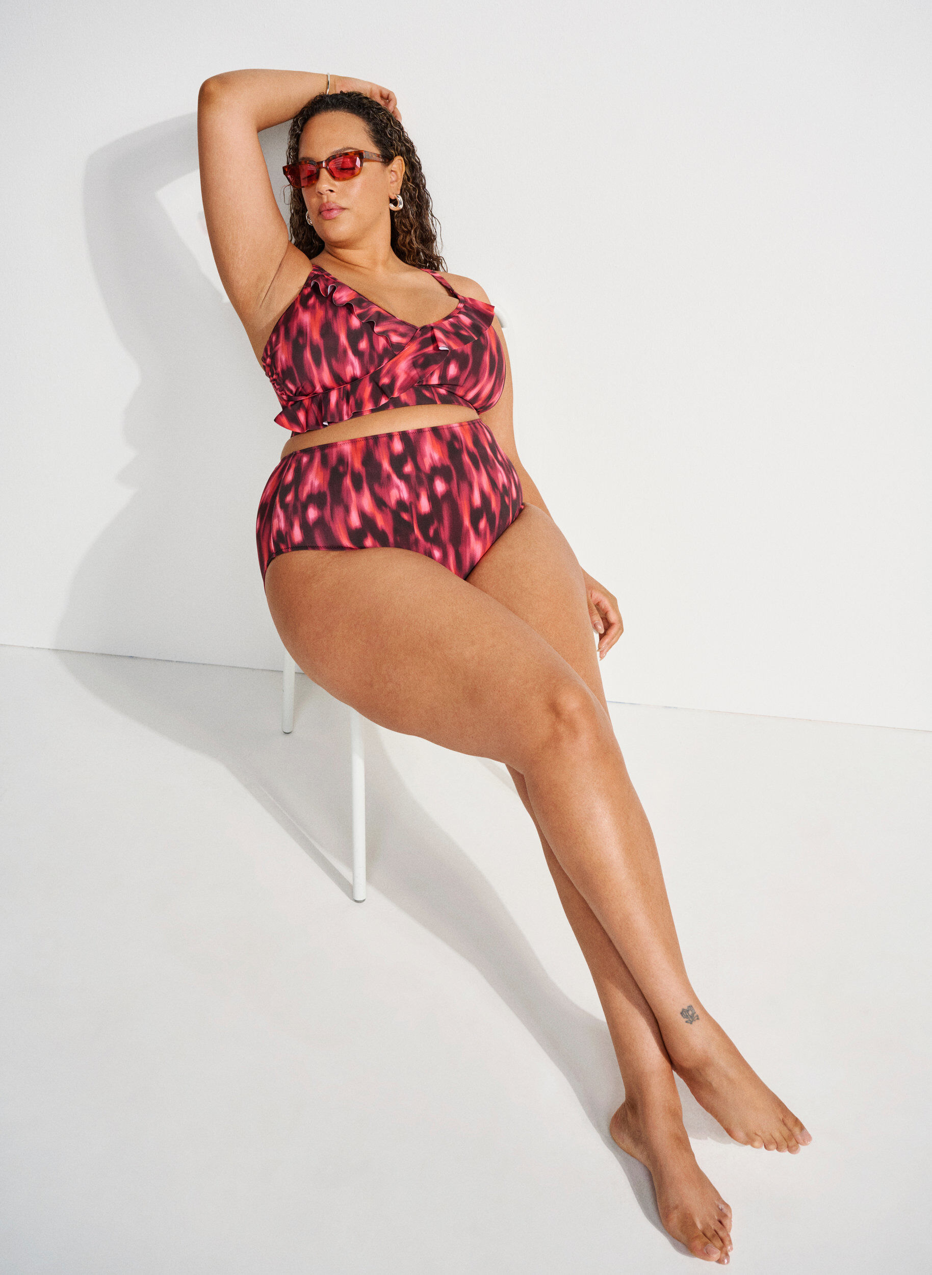 Culotte de bikini imprim&eacute;e et taille haute