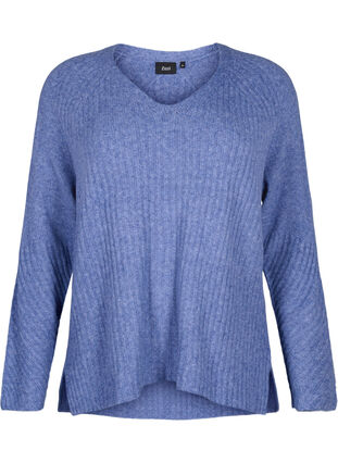 Pull en tricot avec fente, Gray Blue Mel., Packshot image number 0