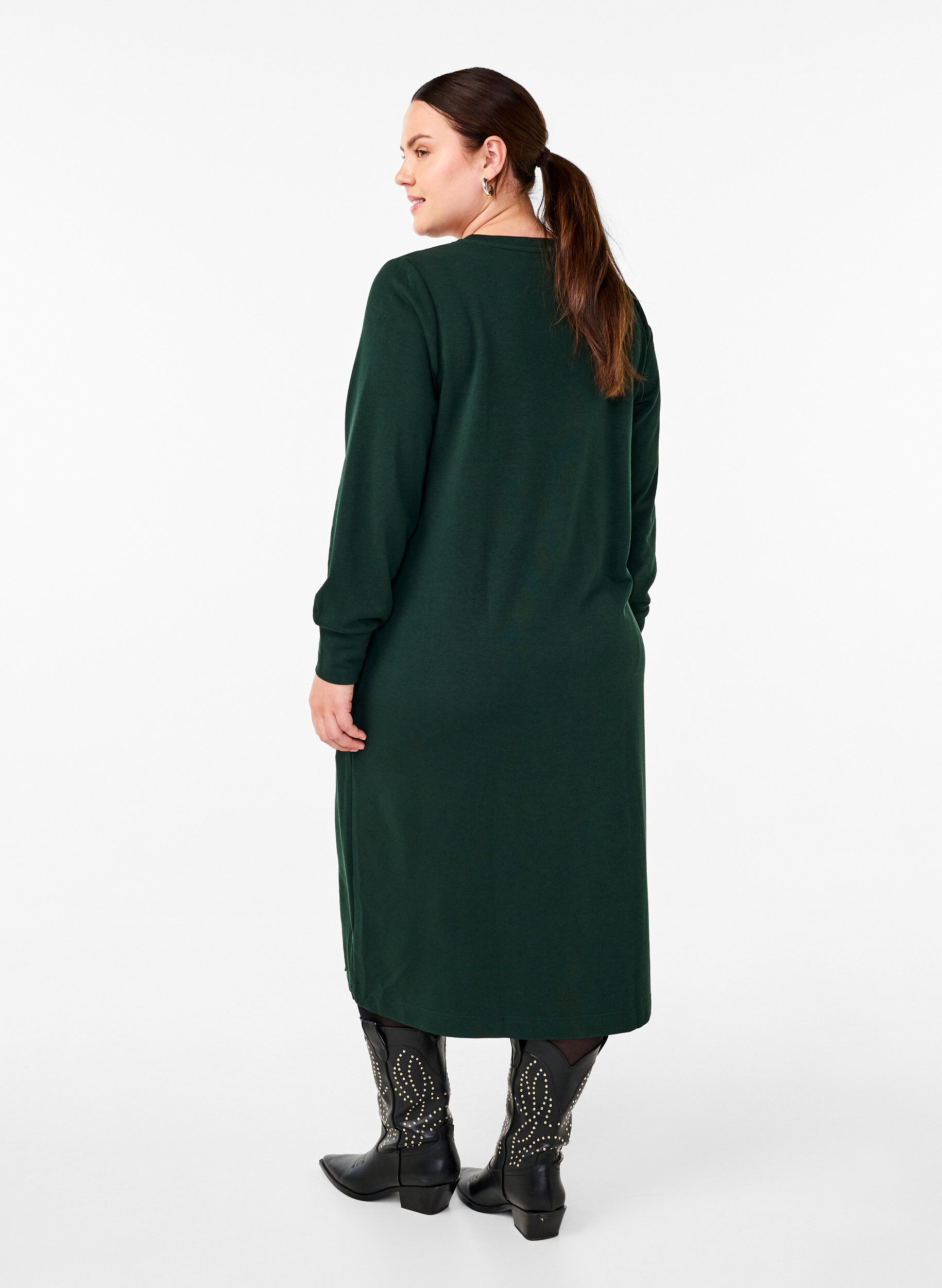 Zizzi Robe sweat en coton avec des poches, Vert fonc&eacute;, Model image number 1