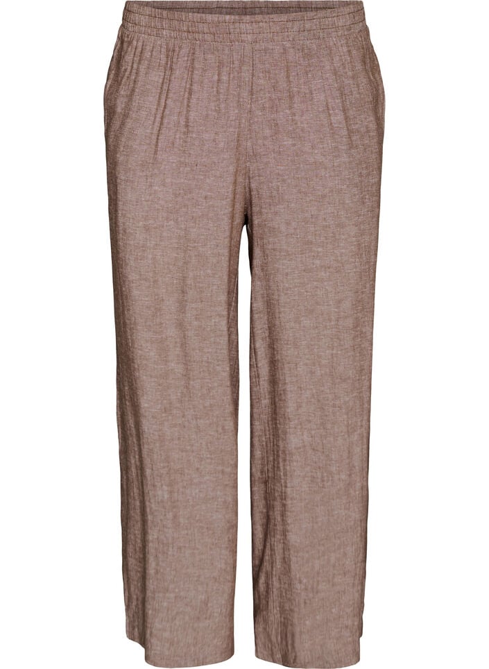Pantalon large en lin et viscose, Marron, Packshot image number 0