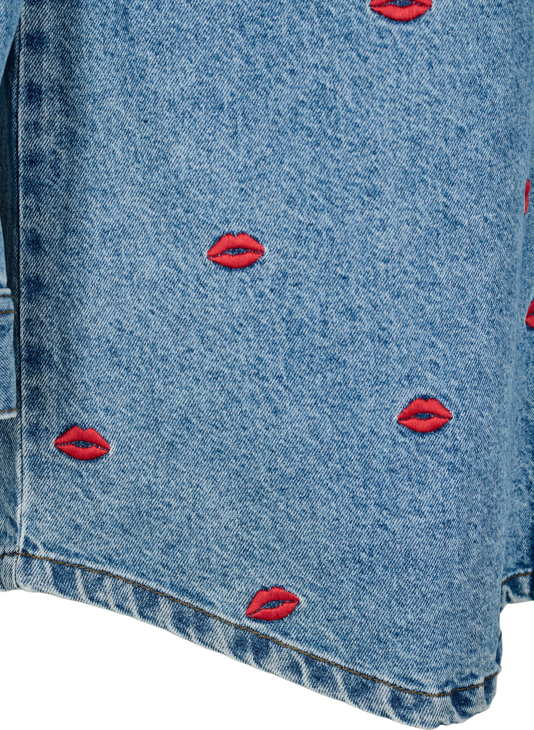 ZizziLosse denimshirt met geborduurde hartjes, Light Blue Kiss, Packshot image number 3