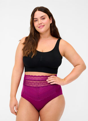 Culotte taille haute avec dentelle, Magenta purple, Model image number 1