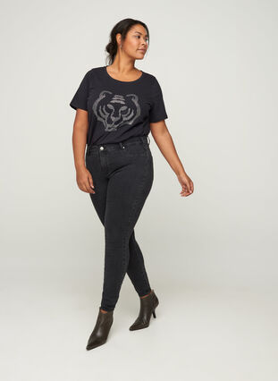 T-shirt en coton à paillettes, Black , Model image number 2