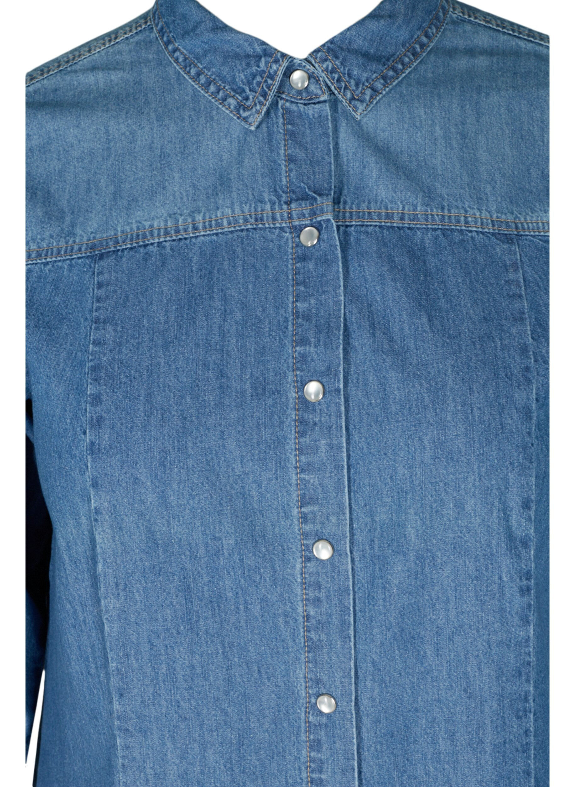 Zizzi Chemise longue en jean en coton, Blue denim, Packshot image number 2