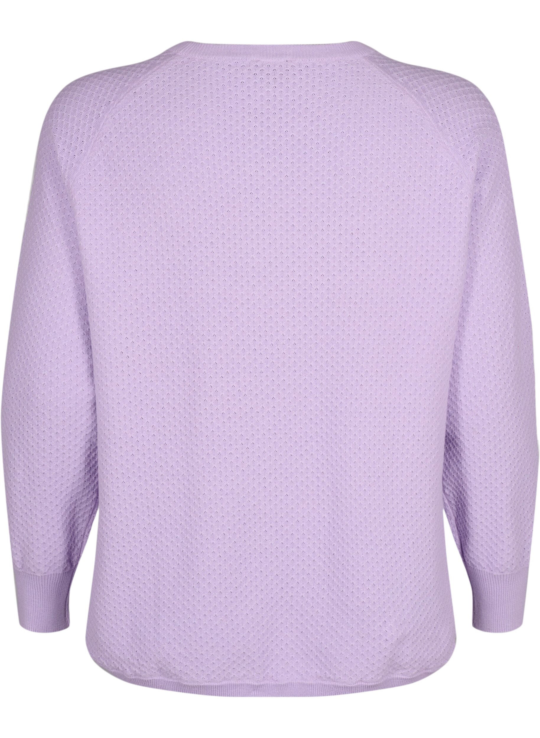 Zizzi Pull en coton biologique avec motif textur&eacute;., Lavender, Packshot image number 1