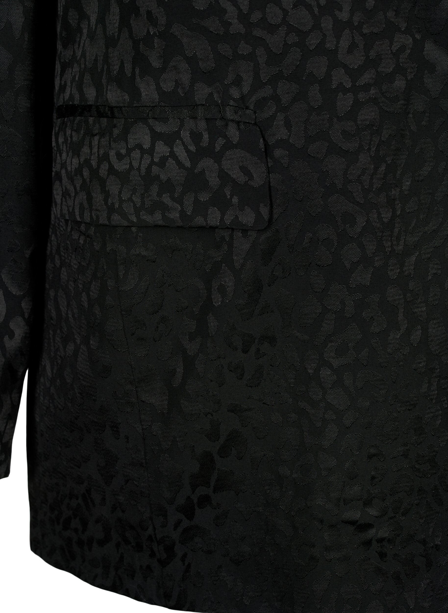 ZizziDubbelgestikte jacquardblazer van viscose, Black, Packshot image number 3