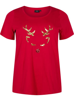 Kerst t-shirt in katoen, Tango Red Reindeer, Packshot image number 0