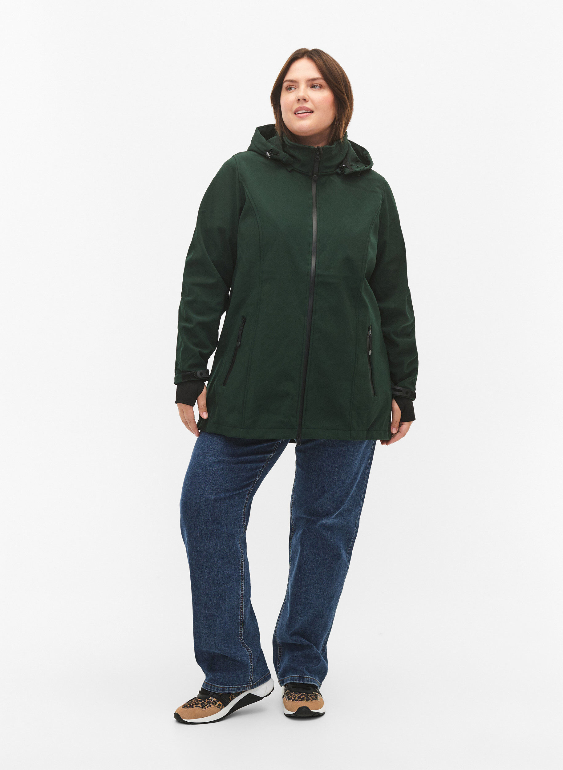ZizziKorte softshell jas met afneembare capuchon, Groen, Model image number 1