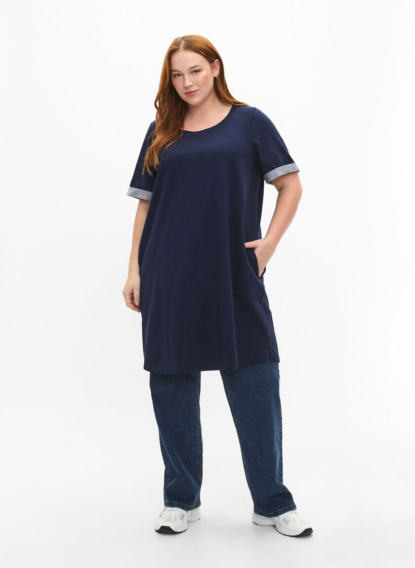 Sweatjurk met korte mouwen en zakken, Black Iris, Model image number 2