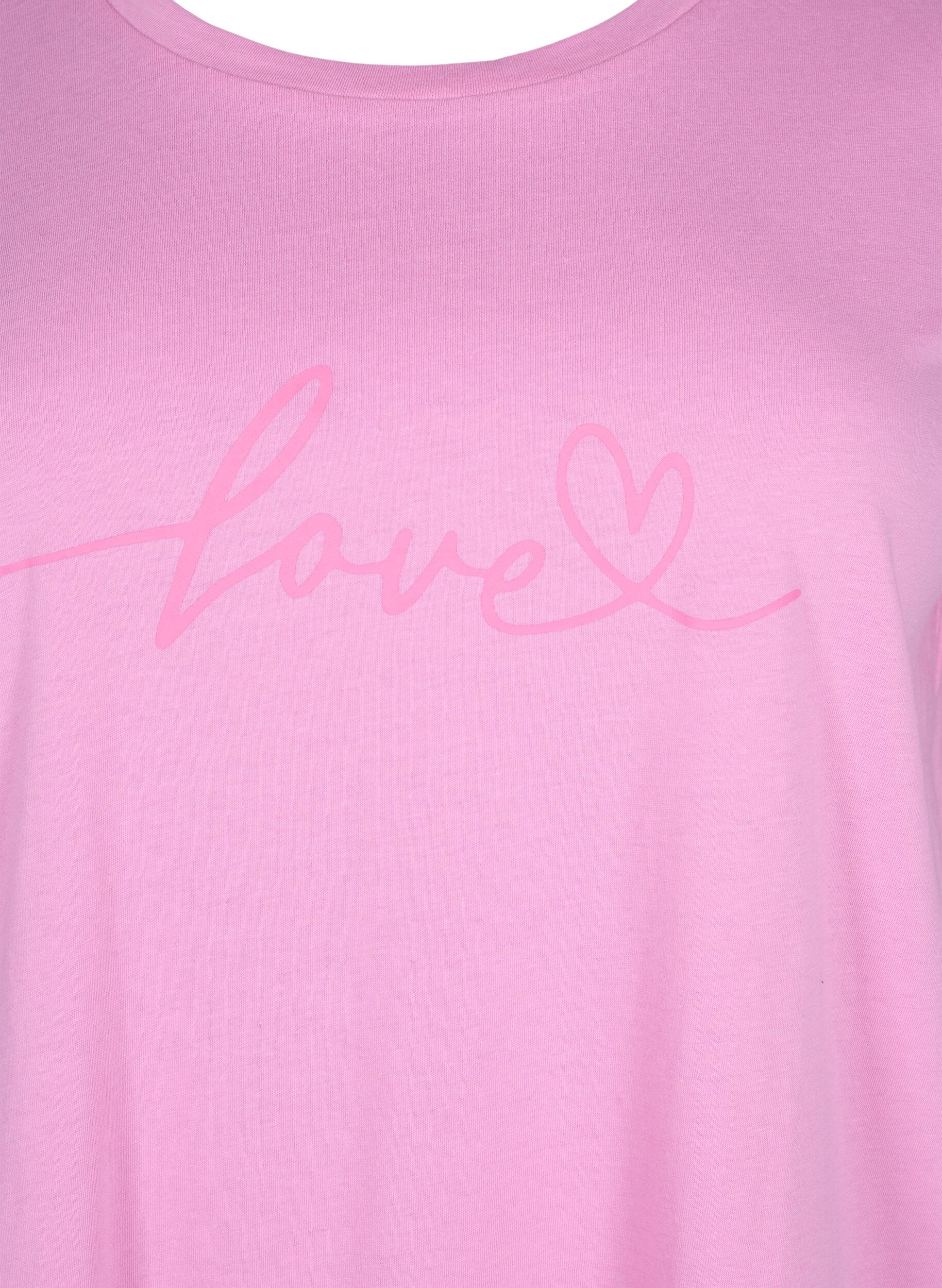 ZizziKatoenen T-shirt met ronde hals en print, RoseBloom W. Love, Packshot image number 2