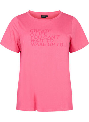 Zizzi Vrouwen Grote Maten T-shirt Katoen Ronde Hals Print Maat 42-60, Hot Pink Create, Packshot image number 0