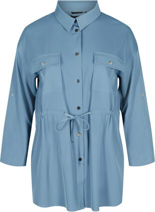 Veste chemise à manches longues avec cordon de serrage et poches, Blue Shadow, Packshot image number 0