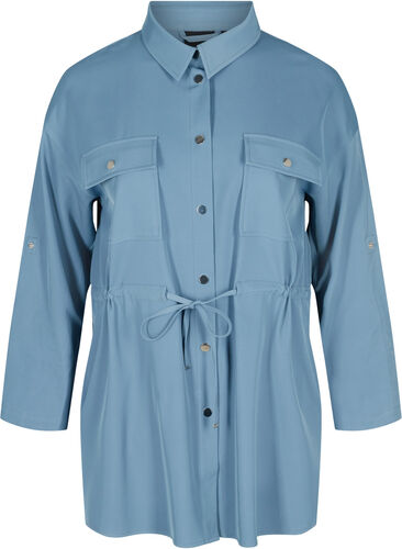 Blouse jas met lange mouwen, koordsluiting en zakken, Blue Shadow, Packshot image number 0