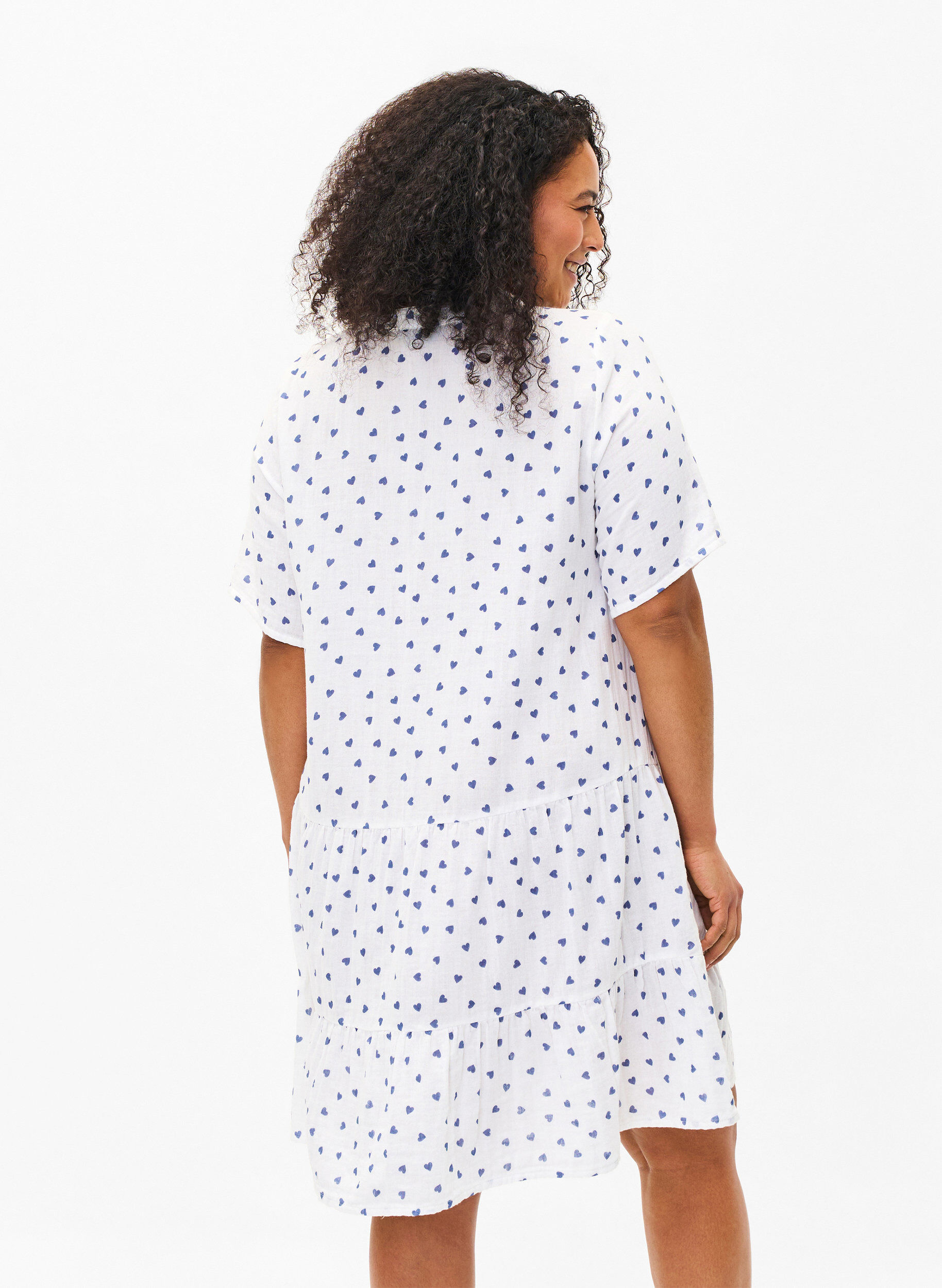 Zizzi Robe en coton avec imprim&eacute; c&oelig;ur, Bright White Heart, Model image number 1