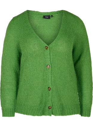 Cardigan en tricot avec boutons et col en V, Online Lime, Packshot image number 0