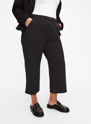 Pantalon ample avec longueur 7/8, Black White Stirpe, Model image number 2