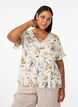 Blouse en lin et viscose avec un col en V et une fermeture boutonn&eacute;e, Blanc, Model image number 0
