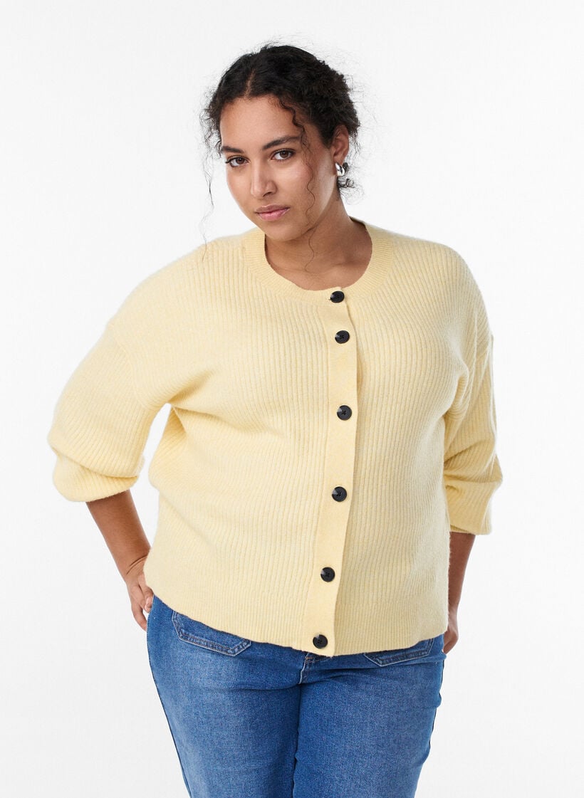 Vest van ribtricot met knopen, Geel, Model image number 0