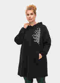 Lang sweatshirt met capuchon en zakken, Black, Model