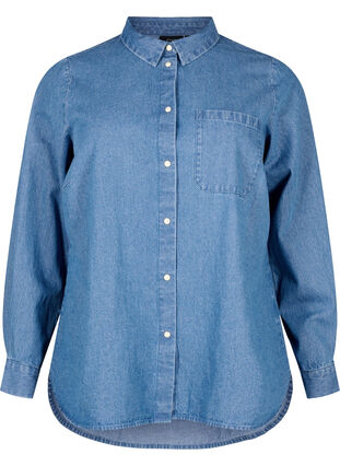 Gebloemd denim overhemd met borstzak, Light Blue Denim, Packshot image number 0