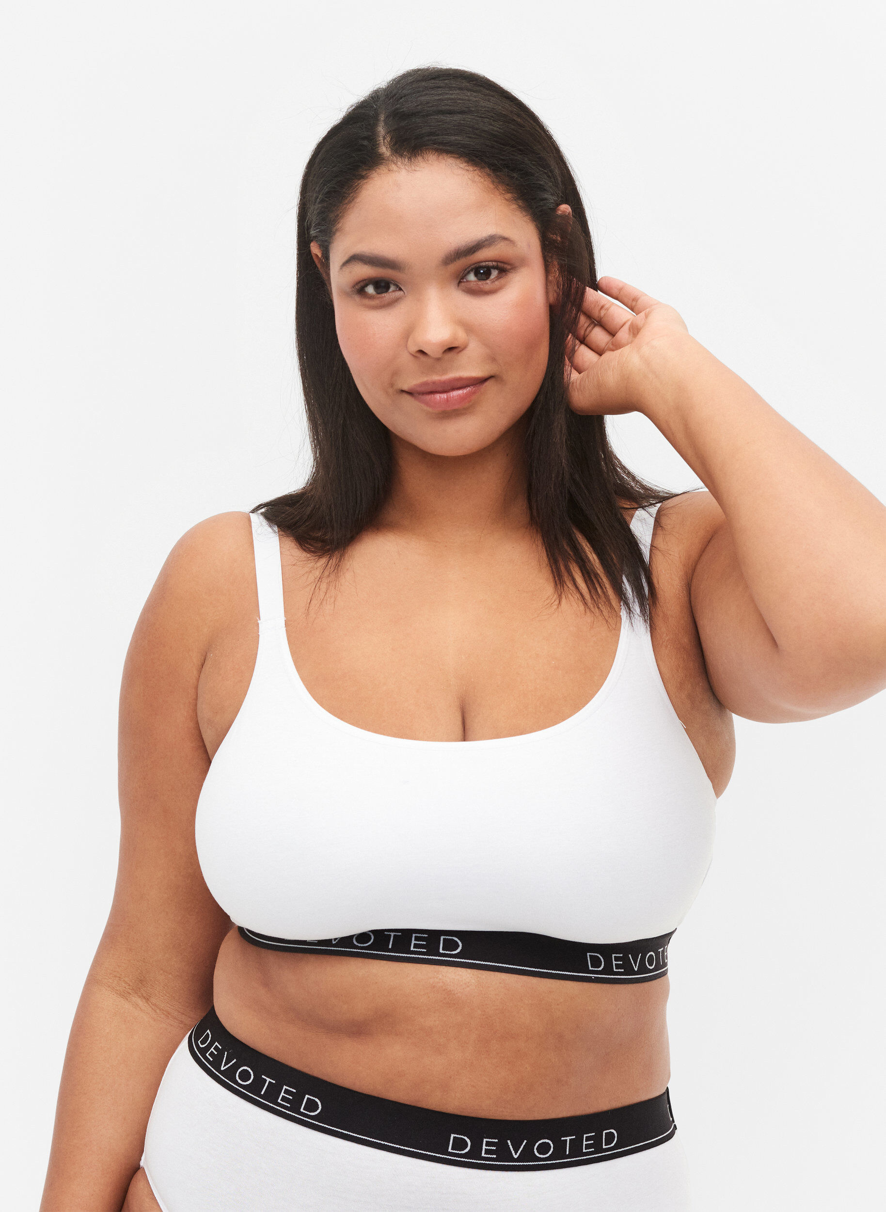 Zizzi Soutien-gorge en coton &agrave; bretelles r&eacute;glables, Blanc, Model image number 0