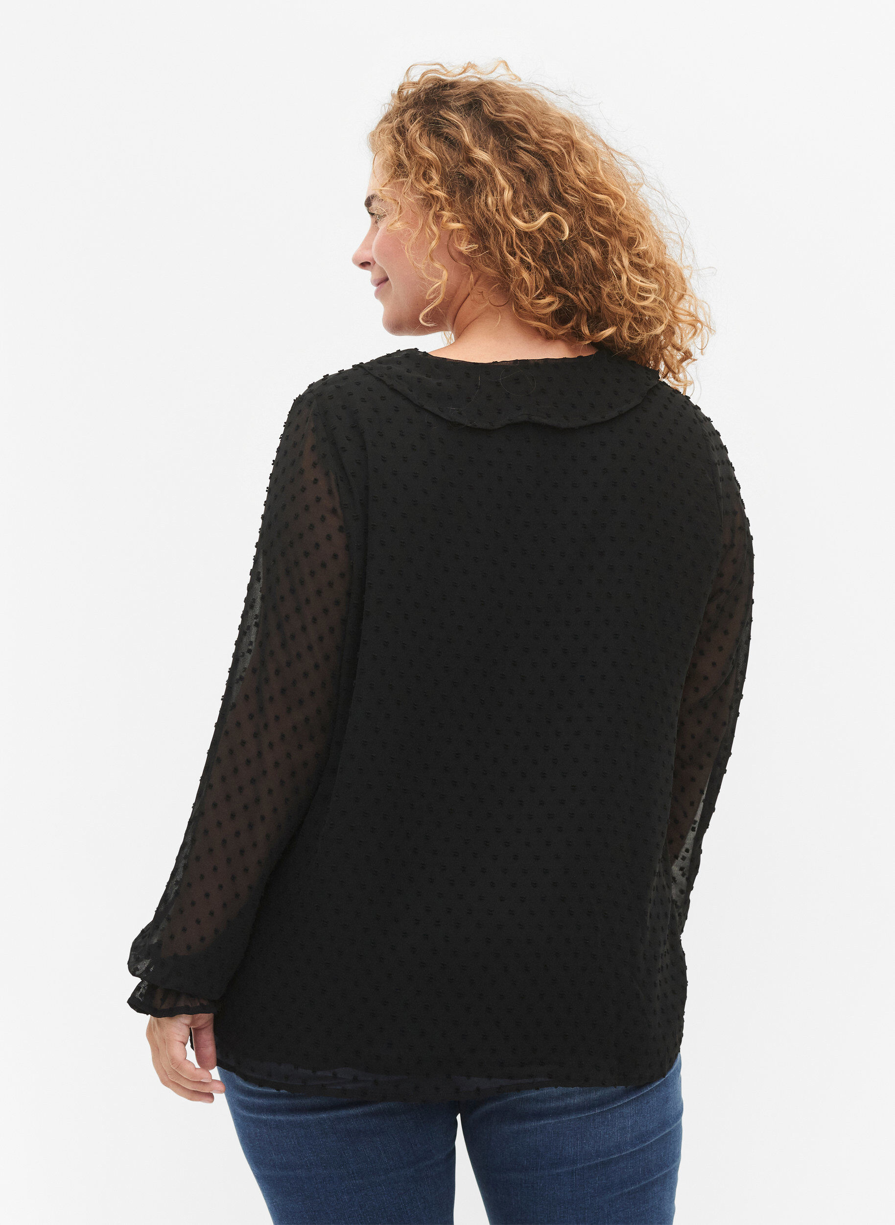 ZizziBlouse met ruches en gestippelde structuur, Black, Model image number 1