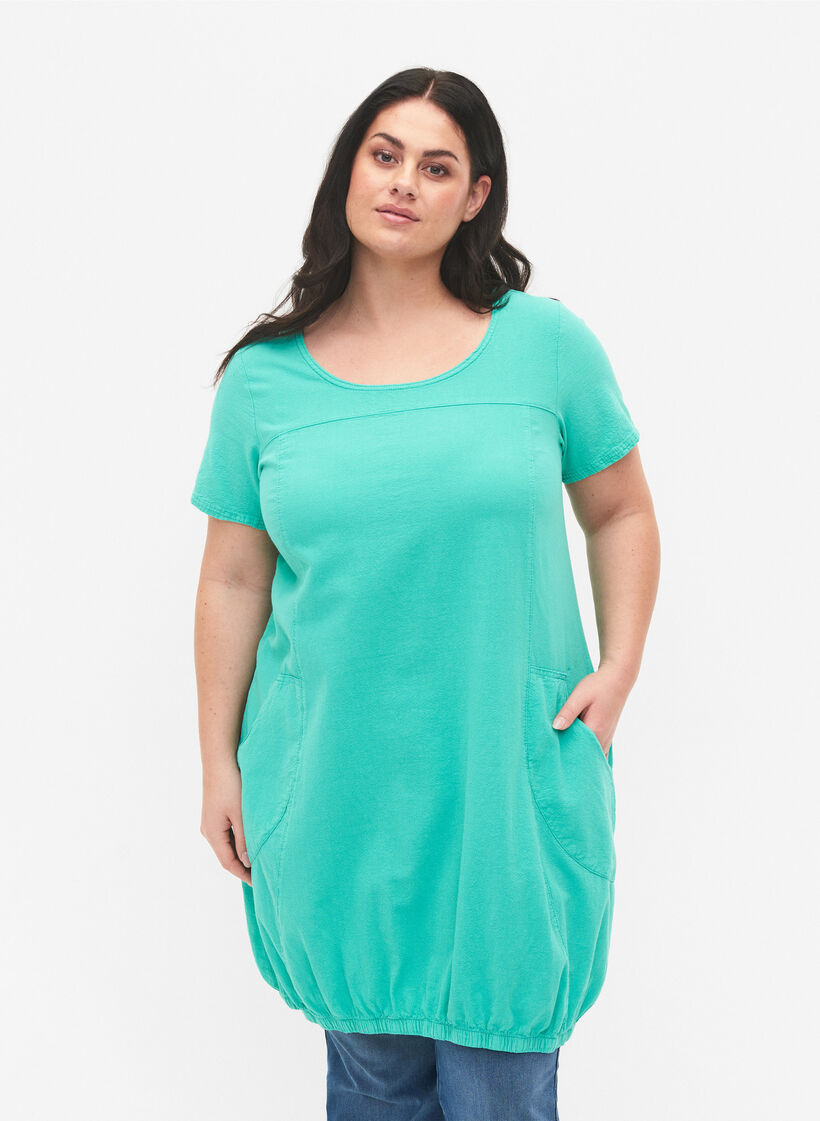 Katoenen jurk met korte mouwen, Aqua Green, Model image number 0