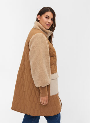 Gewatteerde jas met teddy en zakken, Tobacco Brown Comb, Model image number 1