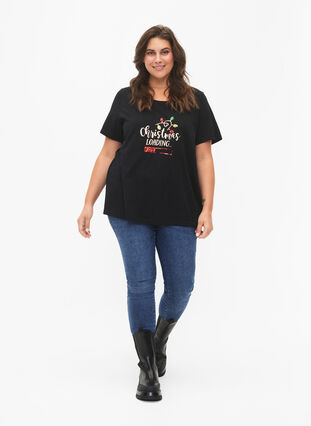 T-shirt de Noël à paillettes, Black W. Loading, Model image number 2