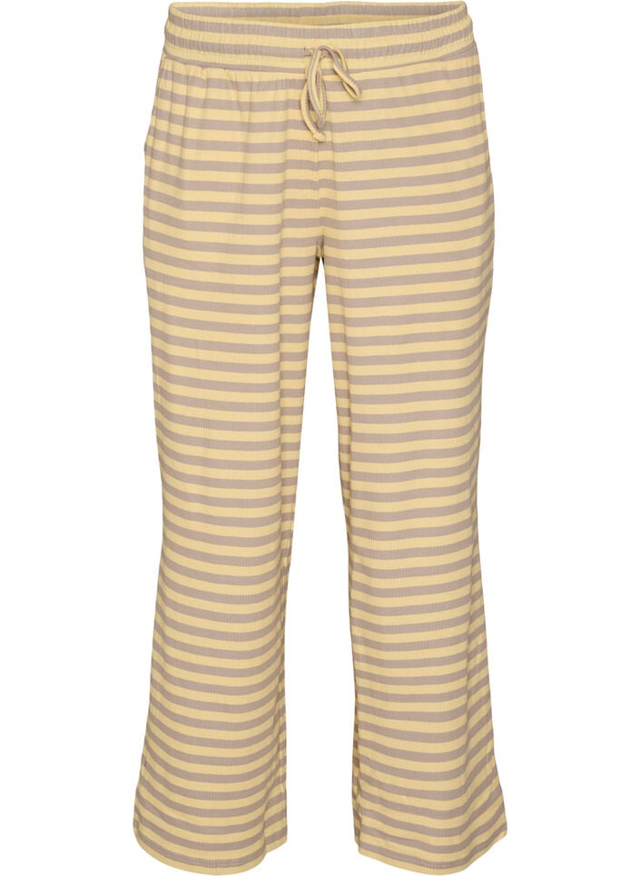 Pantalon de pyjama ray&eacute; &agrave; taille haute et coupe ample, Jaune clair, Packshot image number 0