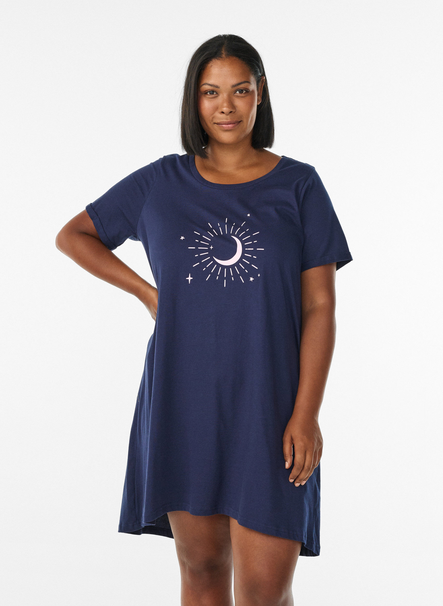 ZizziChemise de nuit &agrave; manches courtes en coton biologique, Bleu, Model image number 0