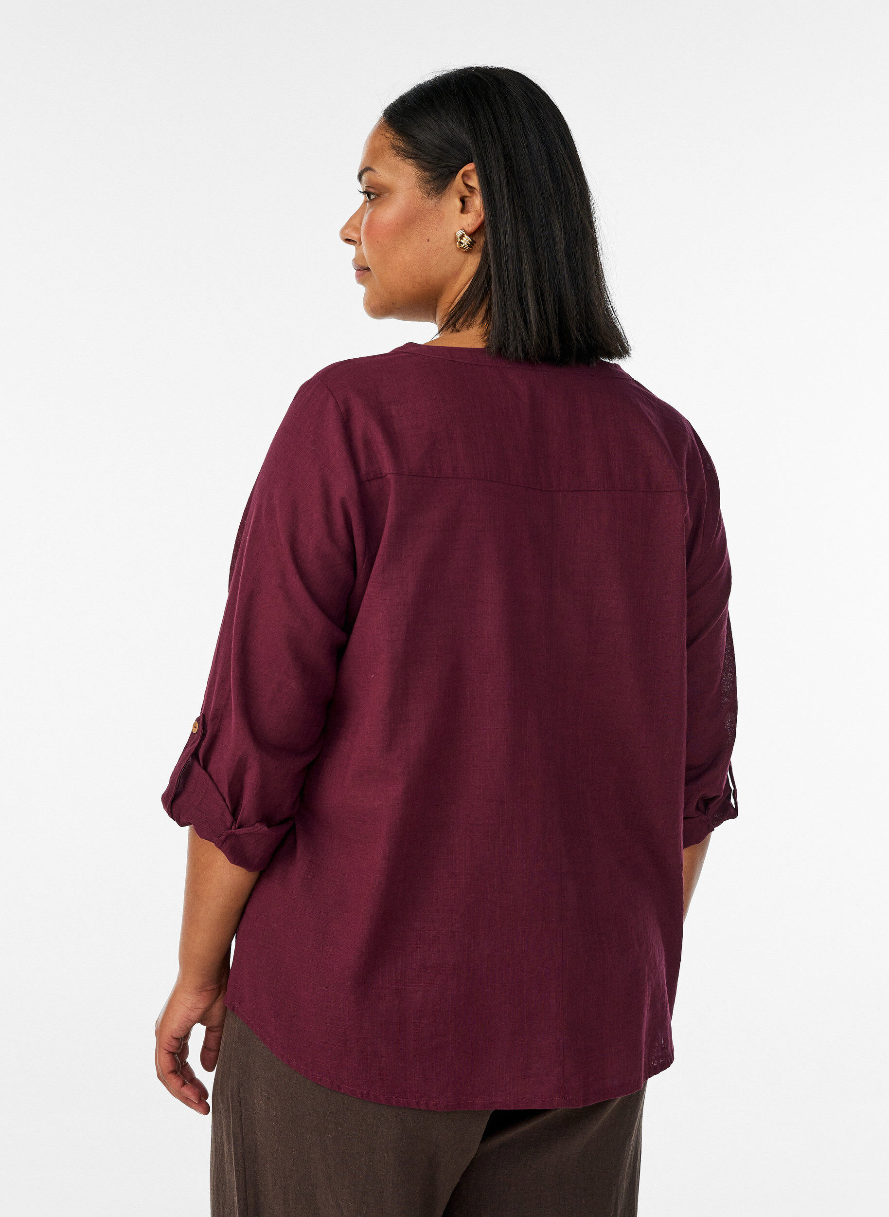 ZizziKatoenen blouse met een V-hals, Rood, Model image number 2