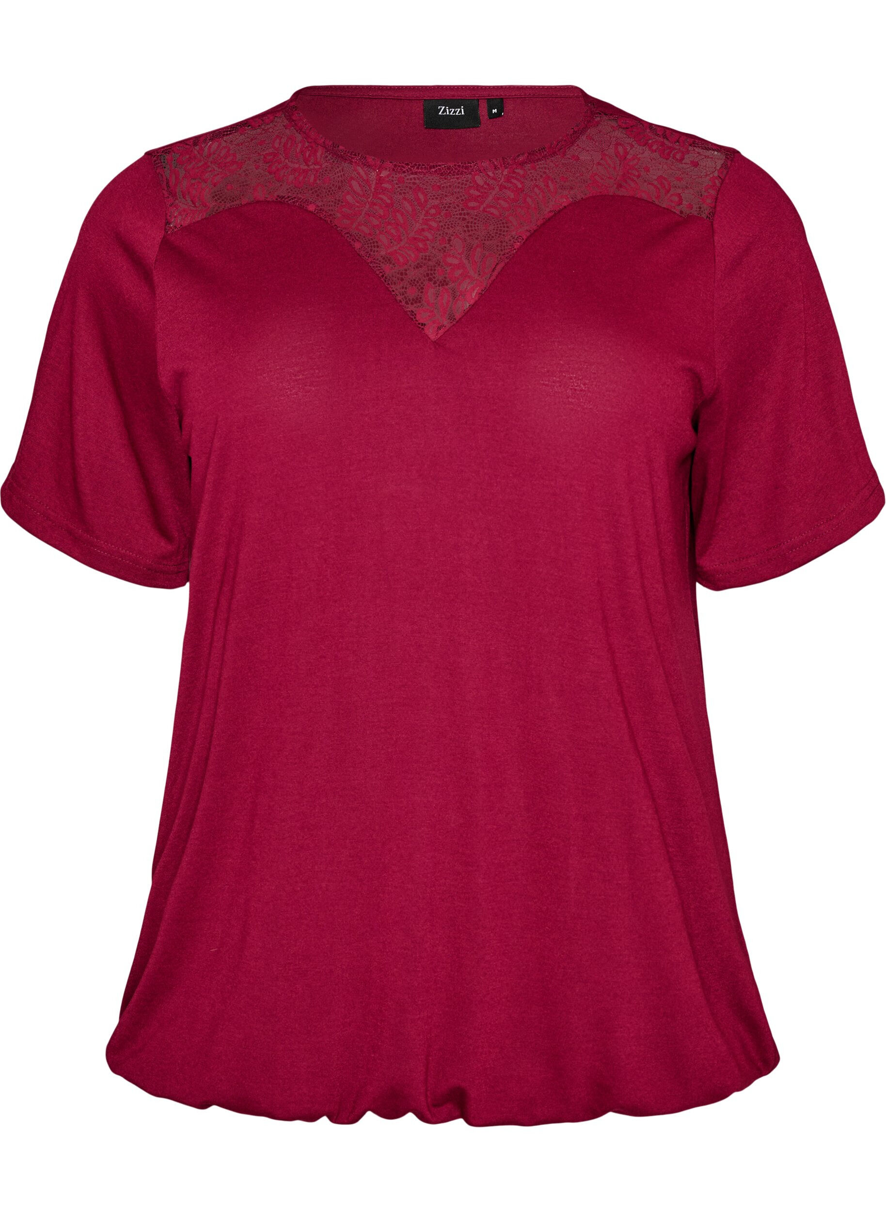 ZizziBlouse avec empi&egrave;cement en dentelle et manches ballon, Rouge, Packshot image number 0