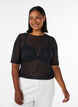 Top en maille avec manches courtes et col rond, Noir, Model image number 0