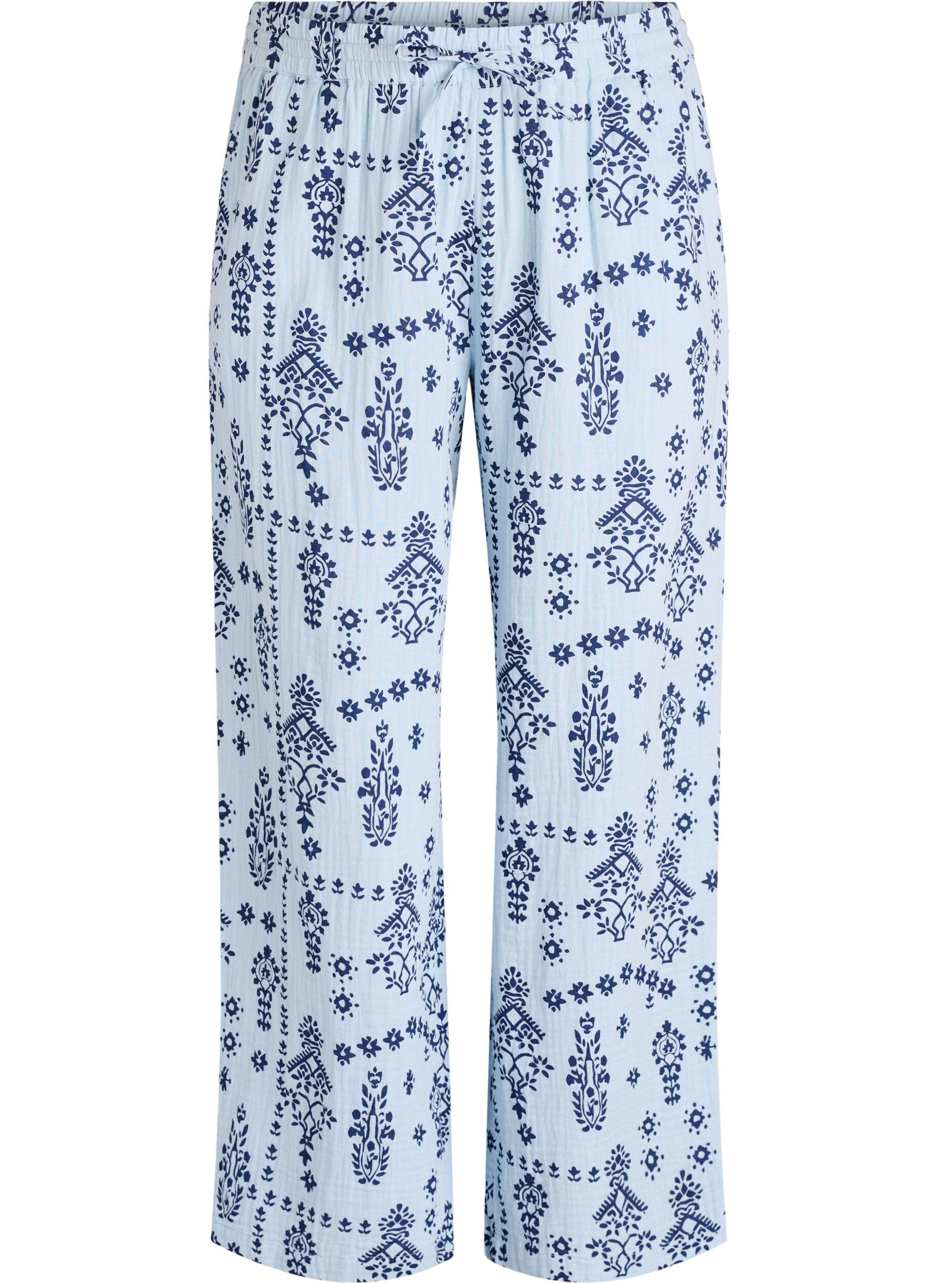 Zizzi Pantalon ample en mousseline de coton &agrave; pois, Bleu Clair, Packshot image number 0